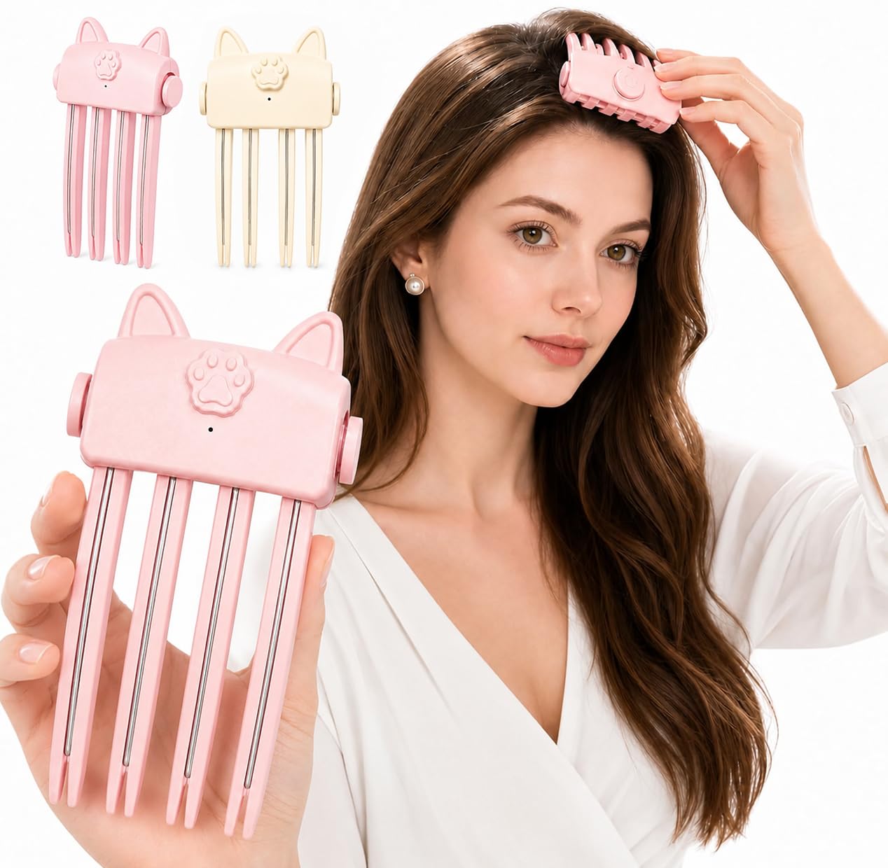 Cute Cat‑Ear Root Volume Heating Comb🐱