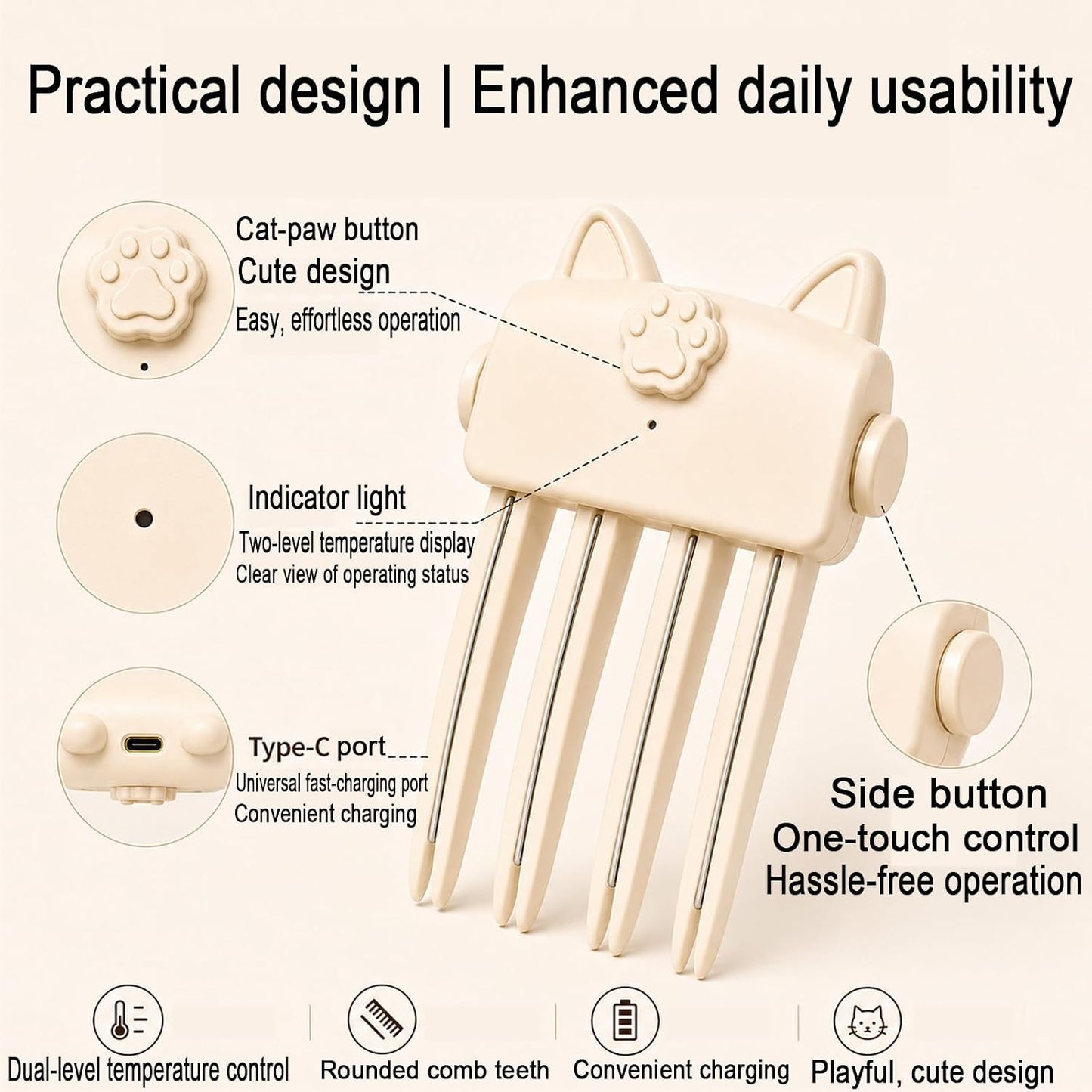 Cute Cat‑Ear Root Volume Heating Comb🐱