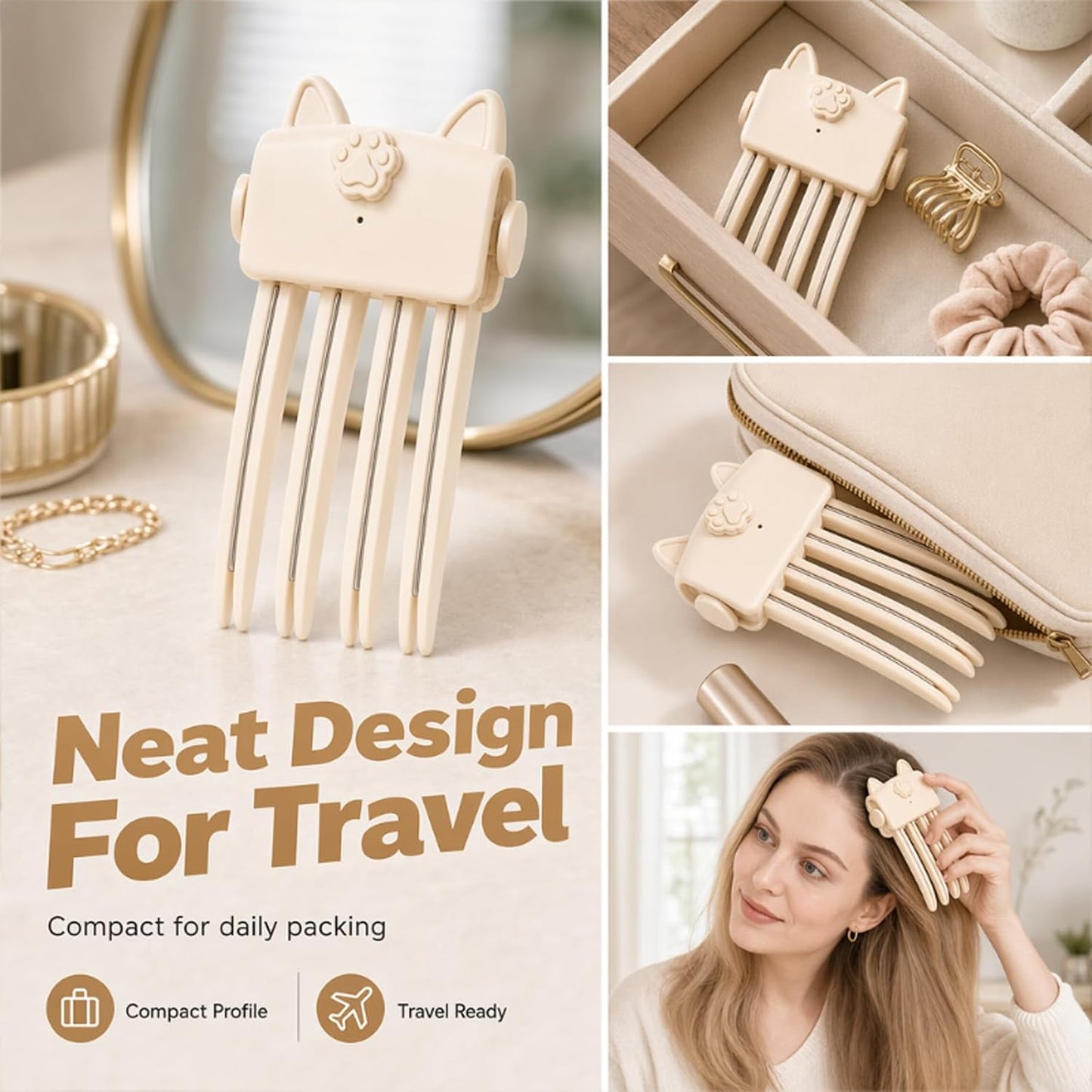Cute Cat‑Ear Root Volume Heating Comb🐱