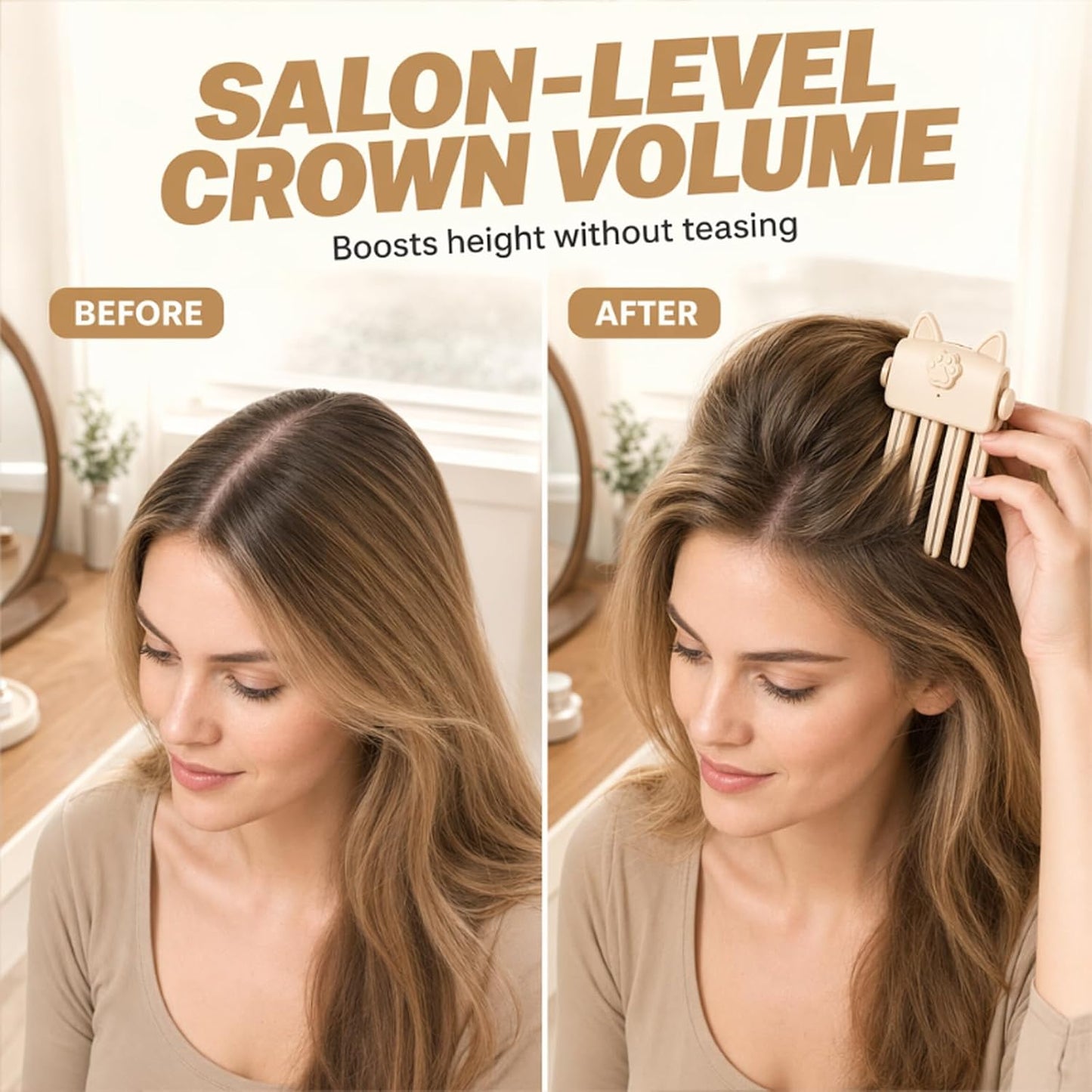 Cute Cat‑Ear Root Volume Heating Comb🐱