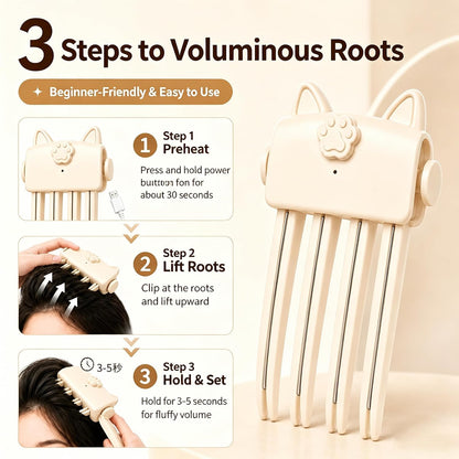 Cute Cat‑Ear Root Volume Heating Comb🐱