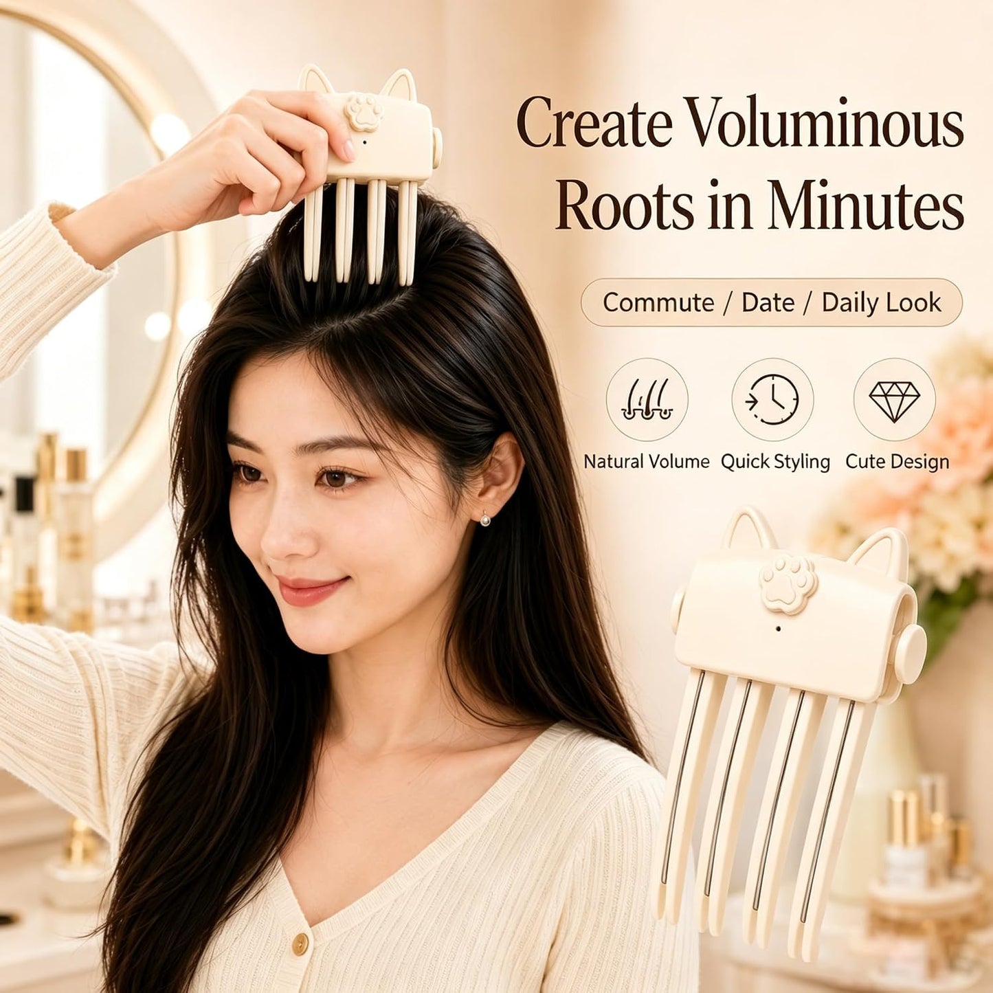 Cute Cat‑Ear Root Volume Heating Comb🐱